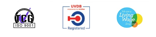 TCG ISO, UVDB Registered, We are a Living Wage employer